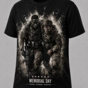 "Honor. Courage. Sacrifice." Memorial Day Soldier Tribute DTF Print T-Shirt – Military Graphic Crew Neck Tee