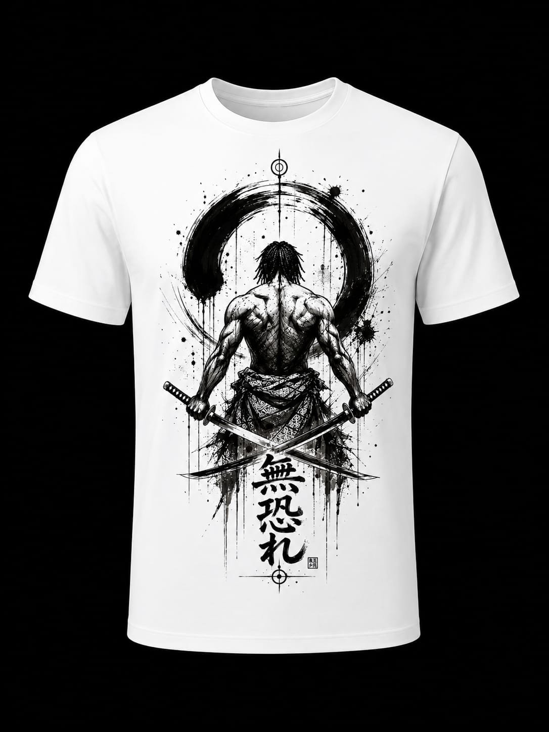 "Fearless Samurai" Japanese Ink Art DTF Print T-Shirt – Zen Warrior Graphic Tee