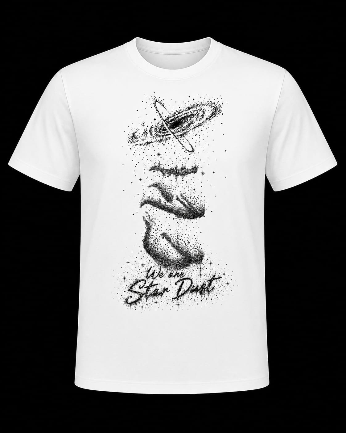 "We Are Star Dust" Cosmic Face DTF Print T-Shirt – Celestial Graphic Crew Neck Tee