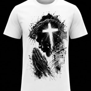 "Crown of Thorns" Praying Hands Christian DTF Print T-Shirt – Faith Graphic Crew Neck Tee