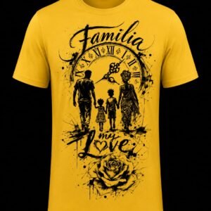 "Familia My Love" Vintage Clock & Rose DTF Print T-Shirt – Chicano Graphic Crew Neck Tee