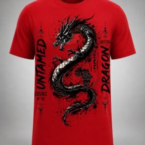 "Untamed Essence" Ancestral Dragon DTF Print T-Shirt – Red Celestial Graphic Crew Neck Tee