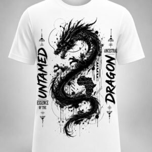"Untamed Essence" Ancestral Dragon DTF Print T-Shirt – White Celestial Graphic Crew Neck Tee