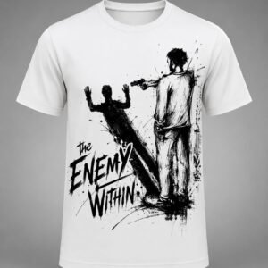 "The Enemy Within" Inner Struggle DTF Print T-Shirt – Surreal Graphic Crew Neck Tee