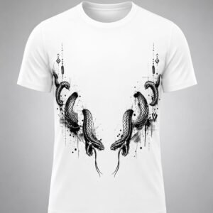 "Twin Serpents" Symmetrical Snake DTF Print T-Shirt – Geometric Graphic Crew Neck Tee