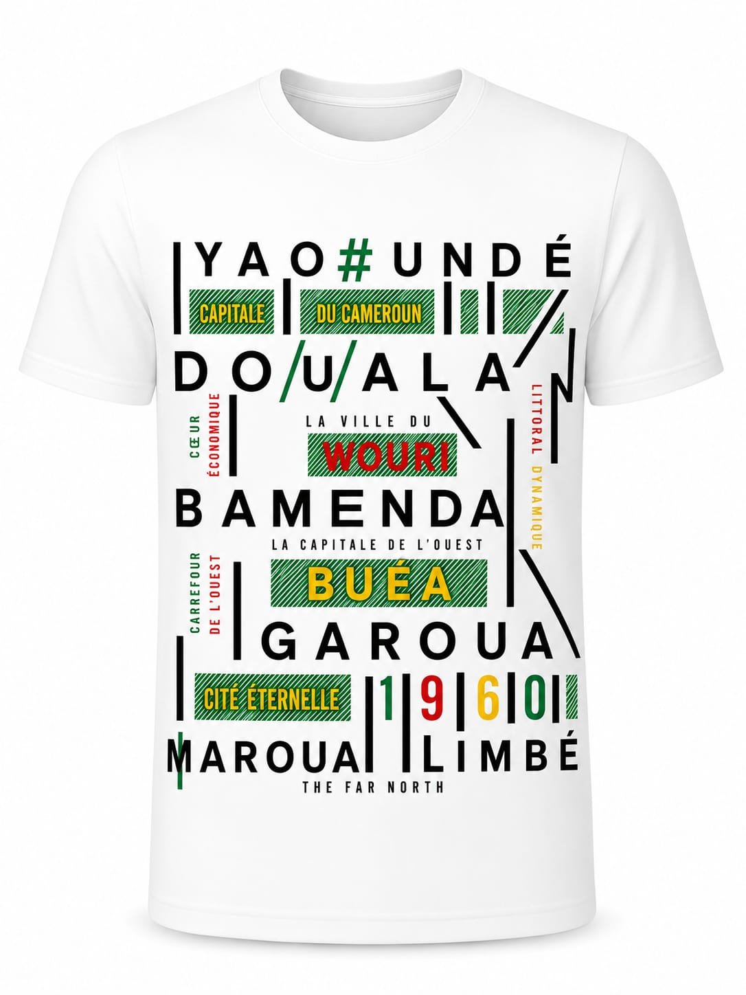 "Cameroon Pride" Cities Typography DTF Print T-Shirt – Cultural Graphic Crew Neck Tee