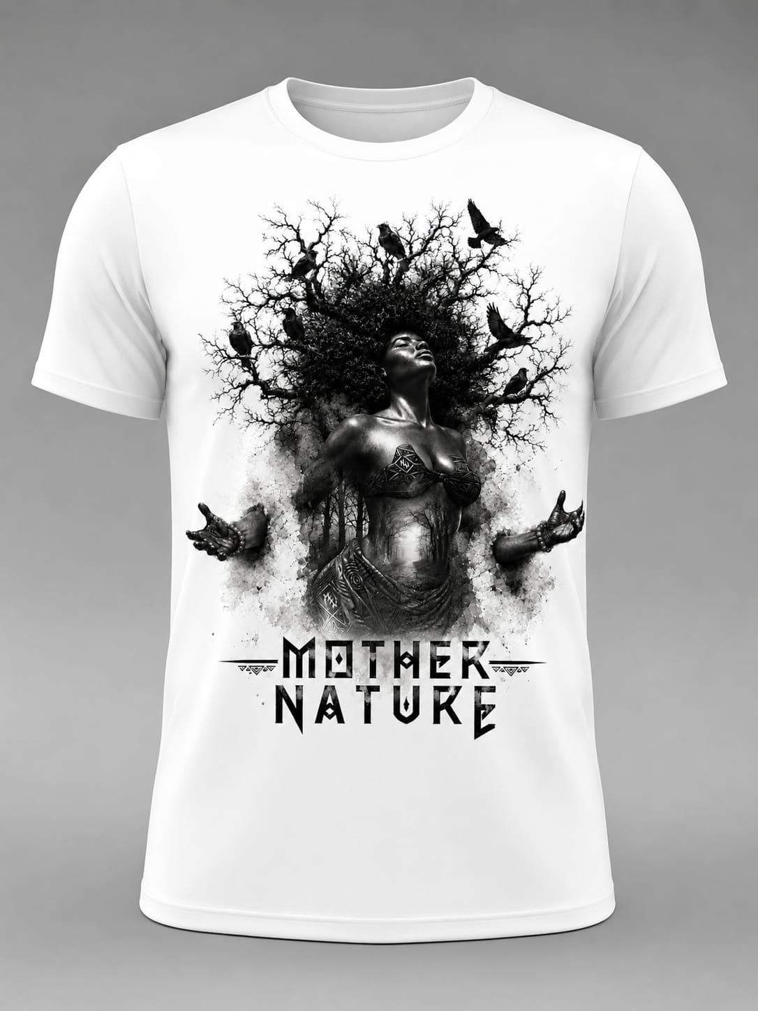 "Goddess of the Earth" Mother Nature DTF Print T-Shirt – Afrocentric Graphic Crew Neck Tee