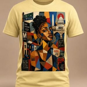 "DC Culture & Heritage" Geometric Mosaic DTF Print T-Shirt – Black Excellence Graphic Crew Neck Tee