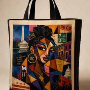 "DC Culture & Heritage" Geometric Mosaic DTF Print Canvas Tote Bag – Urban Streetwear Shopping Bag