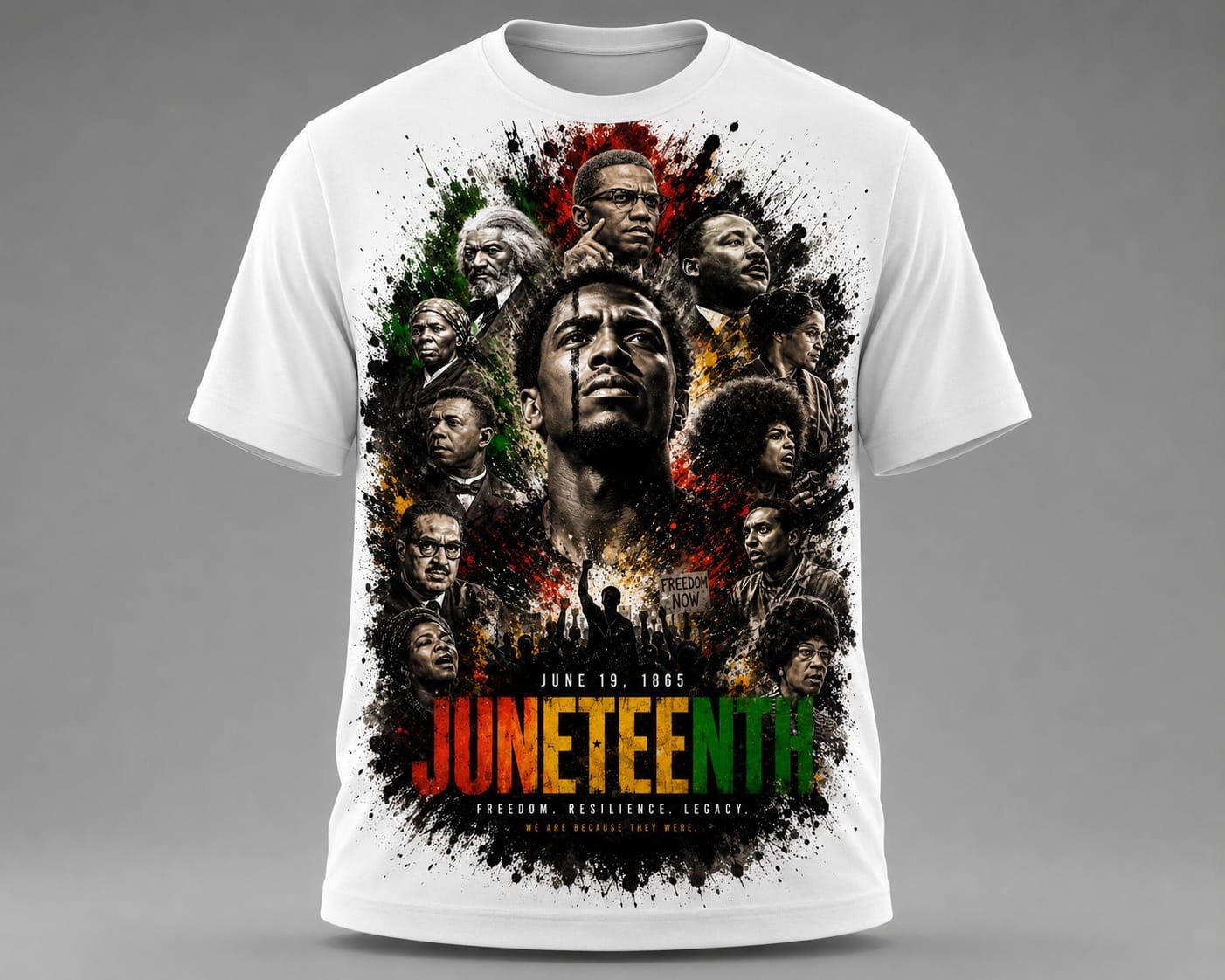 "We Are Because They Were" Juneteenth Leaders DTF Print T-Shirt – Black History Graphic Crew Neck Tee