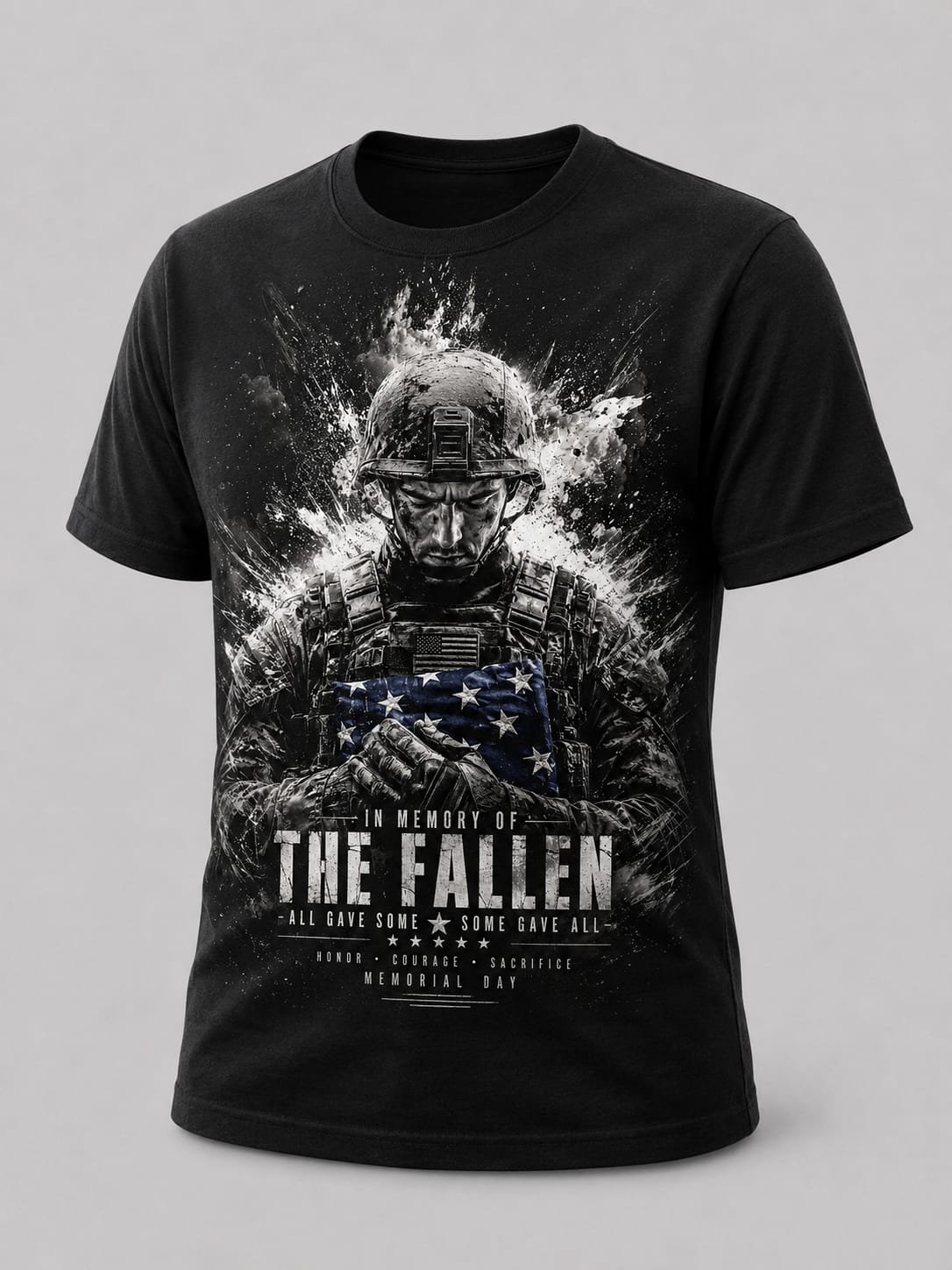 "In Memory of The Fallen" DTF Print T-Shirt – All Gave Some Some Gave All Patriotic Crew Neck Tee